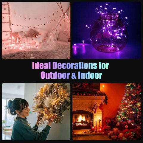 Color Changing Fairy Lights Battery Operated 2 Pack 40Ft Total 120LED Silver Copper Wire RGB String Lights displayed indoor and outdoor use