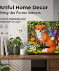 Forest Fox 3D Wall Art Micro Mini Building Blocks Kit With 1539 Pieces displayed on a table with books and a plant.