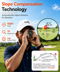 Person using Go-To Golf Rangefinder With Slope 1500 Yard Laser Rangefinder With Flag Lock Vibration 7x Magnification on golf course