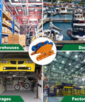 Heavy Duty I-Beam Trolley For Electric Hoist 1 Ton Capacity with dual track rollers shown in warehouses, docks, garages, and factories