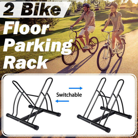 Dual Bike Rack For Indoor Or Outdoor Use Heavy Duty Steel Tire Storage Stand With PVC Feet Two Bike Parking Solution