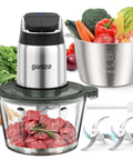 Food Processor Chopper And Meat Grinder With 2 Speed Settings And 8 Cup Stainless Steel And 8 Cup Glass Bowls featuring vegetables and meat