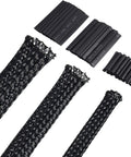 Expandable Braided Cable Sleeve Kit Made From PET 50Ft Total Includes 1/2 Inch 1/4 Inch And 3/8 Inch Sizes Black 3 Rolls