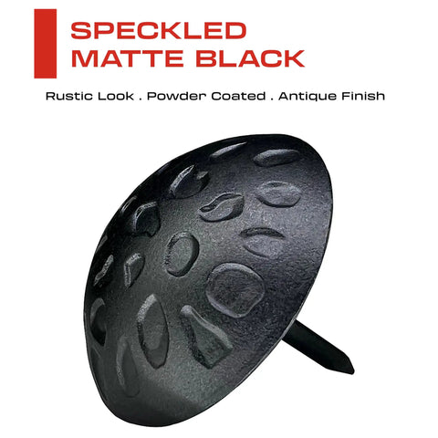 Top Shelf 50 Pack Of One Inch Iron Clavo Nails features a speckled matte black decorative nail with rustic look for home decor.