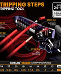 Crimping Tool Kit For One Point Five Millimeter Waterproof Automotive Connectors 22-14 AWG Ratchet Crimper With Terminal Removal Tools shown with step-by-step use guide.