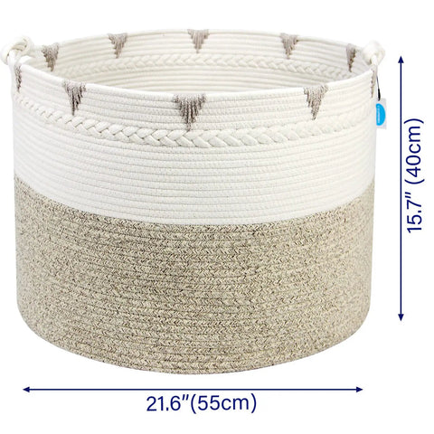 Huge Boho Blanket Basket 22 By 22 By 16 Inches Cotton Rope Storage Hamper For Throws Pillows Towels And Laundry Foldable Durable Decorative Round Organizer For Living Room Brown