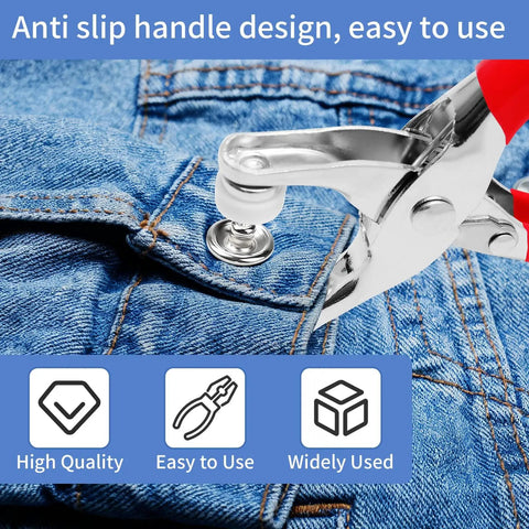 Dope 9.5mm Metal Snap Button Kit With 403 Pieces Silver Hollow Snaps For Fabric, installed on denim using pliers