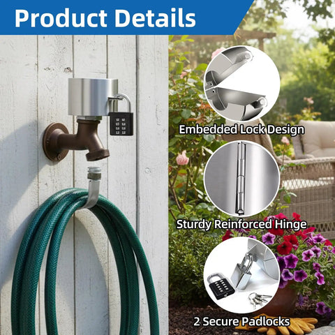 Dual Lock Outdoor Faucet Lock Kit With 2 Padlocks, Stainless Steel Lock for Hose Bib and Gate Valve, installed on faucet outdoors