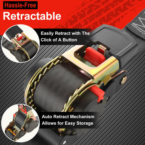 2 Pack 2 Inch Auto Retractable Ratchet Straps With S Hooks, Heavy Duty 15ft Self Retracting Tie Down Straps, 3310 Lbs Break Strength