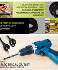 Beefy 15 Foot Outdoor Extension Cord 16/3 SJTW Black Weatherproof Contractor Grade Power Lead For Tools And Gear Moisture Resistant Abrasion Resistant Sunlight Durable with drill.
