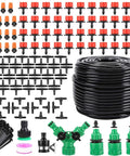 Drip Irrigation Kit For Garden With 1/4 And 1/2 Inch Fast-Lock Tubing No-Fuss Setup Adjustable Nozzles And Sprinklers Y Distributor 164FT Kit Water-Saving Lawn Garden Watering System