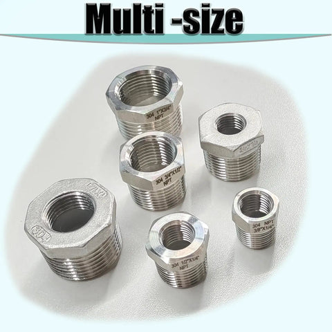 Beefy Three Quarter Inch MNPT To One Half Inch FNPT Stainless Steel Hex Bushing Reducer Adapter Pipe Fitting 304 Stainless Heavy Duty Reducing Coupler For Plumbing And Industrial Use, 304 hex bushings