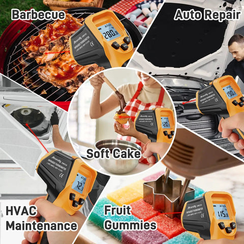 Infrared Thermometer Laser Temp Gun With Calibration, Adjustable Emissivity for cooking, auto repair, HVAC, soft cake, gummies
