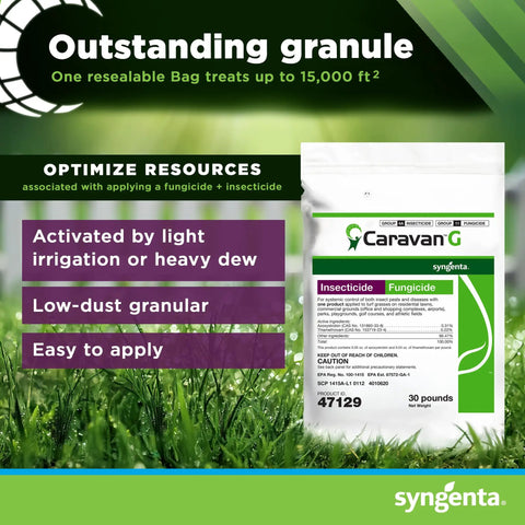 Caravan G Insecticide Fungicide 30-pound bag for lawn and turf pest control against grubs, chinch bugs, and beetles