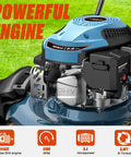 Close-up of 144 CC Gas Lawn Mower 21 Inch 2 In 1 Push With Mulching And Side Discharge engine showcasing 4-cycle design