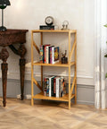 Rustic Bamboo 3 Tier Bookshelf Narrow Storage Rack For Living Room Office Kitchen Garage And Bedroom Super Handy Space Saving Multifunctional Shelf Organizer For Books Plants Decor 42 X 30 X 80 Cm