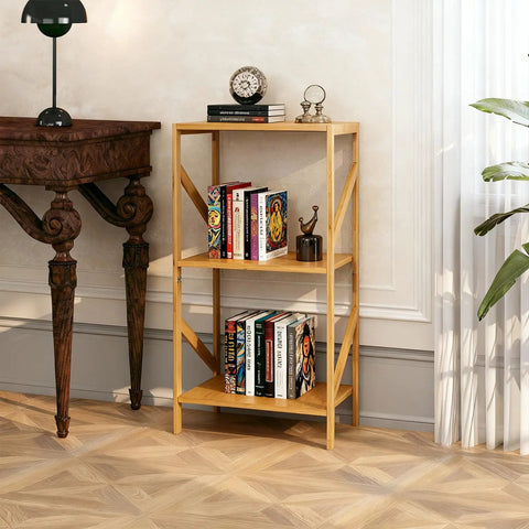 Rustic Bamboo 3 Tier Bookshelf Narrow Storage Rack For Living Room Office Kitchen Garage And Bedroom Super Handy Space Saving Multifunctional Shelf Organizer For Books Plants Decor 42 X 30 X 80 Cm