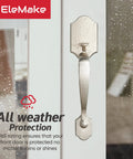 Lower Half Front Entry Handleset With Knob 304 Stainless Steel Silver Exterior Electronic Lock Keyless Front Door Handle Lock Set Fits One And Three Eighths Inch To One And Seven Eighths Inch Thick Doors Universal For Left And Right Doors on a wet glass door showcasing weather protection.