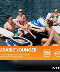 Group enjoying Blue Tropic Inflatable Five Person Pool Island Lounge Raft With Backrests Built In Cooler And Four Cupholders