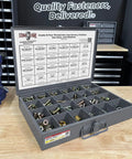 Heavy Duty Fine Thread Grade 8 Hex Bolts, Finished Hex Nuts, SAE Flat Washers and Split Lock Washers in 24 compartment tray