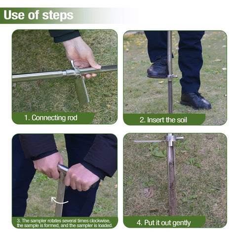 Steps for using 36 Inch Stainless Steel Soil Probe With Foot Pedal And Reusable Sample Bags For Lawn Garden Farm Soil Sampling