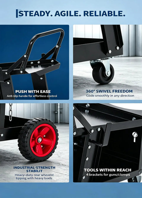Heavy Duty 3 Tier Welding Cart With 400 Lb Load Capacity Rolling Metal Utility Cart With Raised Handle And 360 Degree Swivel Wheels