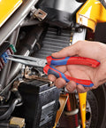 Long Nose Pliers With Cutter Eight Inch Heavy Duty in use for precise wire gripping in automotive wiring