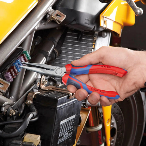 Long Nose Pliers With Cutter Eight Inch Heavy Duty in use for precise wire gripping in automotive wiring