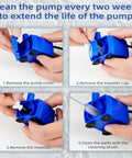 Cleaning process for Low Power Submersible Cat Fountain Pump Replacement With Led Light 5V 1.5W DR-DC160 in four steps