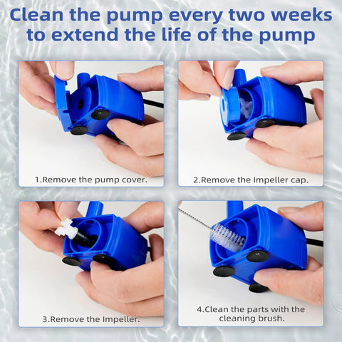 Cleaning process for Low Power Submersible Cat Fountain Pump Replacement With Led Light 5V 1.5W DR-DC160 in four steps