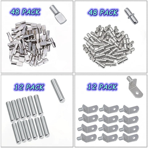 120 Pcs Shelf Pins Kit With Four Styles Nickel Plated Shelf Support Pegs For Bookcases Kitchens Cabinets And Closets shown in 4 styles