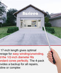 Four Pack Sixteen Inch Garage Door Winding Rods For Torsion Springs displayed with hand holding rod and garage backdrop