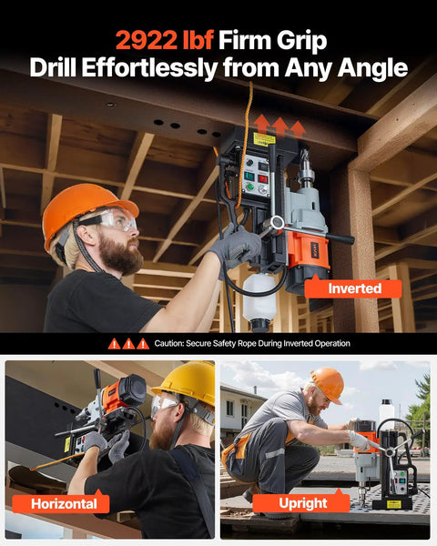 Beast Magnetic Drill Press For Metalwork With 1550W Power, drilling horizontally, vertically, and inverted