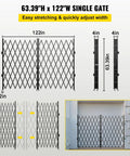 Tough As Nails Double Folding Security Gate Steel Accordion Expanding Barrier 63.39'H x 122'W with smooth rolling casters.