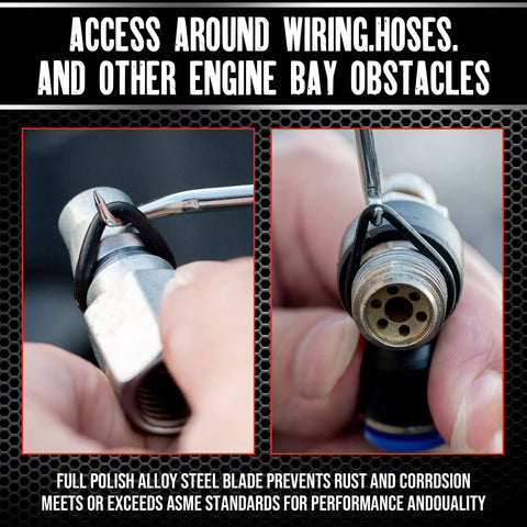 Pro Grade 10-Piece Automotive Pick & Hook Set accessing wires and hoses, full polish alloy steel.
