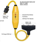 Auto Reset 15 Amp Inline GFCI Triple Tap Cord 2 Feet Yellow with NEMA 5-15P plug and 5-15R receptacle, OSHA safe