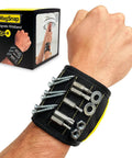 Magnetic Wristband For Tools With Fifteen Strong Magnets And Breathable Mesh holds screws and bolts shown on a wrist with packaging.