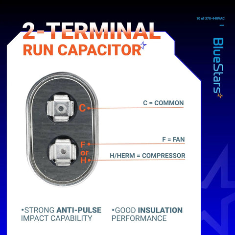 10uF 370 To 440V Oval Run Start Capacitor CBB65 Replacement Part 5 Percent Tolerance For Air Conditioners AC Units