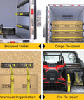 E Track Tie Down Rail Kit 31 Piece Set with completed setup in enclosed trailer holding gear and boxes securely.