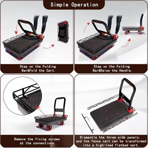 Instructions to operate 2-In-1 Heavy Duty Platform Trucks And Flatbed Carts With 1760 Lbs Capacity Detachable Solid Steel Wire Fence