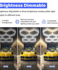 Hexagon Shaped Garage Light Panel Three Level Dimmable LED Ceiling Fixture 192W 6500K Boss Level Bright 25650LM installed in garage