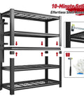 Heavy Duty Garage Shelving Unit 2500 Lbs Total Load, 5 Tier Metal Shelves With Tool Storage Bag, Adjustable Industrial Storage For Basement And Garage Organization, 38.2 W x 66 H x 16 D assembled with tools