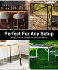 Heavy Duty 4 Pack Folding Table Leg Extenders With Three Level Adjustable Risers For Sweet Height Upgrades On Straight Legs Built From Tough Carbon Steel No Sweat Quick Install For Cozy Home Or Office Setups Black Hardware mounted on various setups including home, office, and outdoor tables.