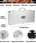 Aluminum case of Grillin Ready 23 Piece BBQ Tool Set With Thermometer, featuring ergonomic handle and latch lock for easy portability.