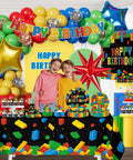 Nail The Party Vibe With This 310 Piece Building Block Birthday Decorations Kit Serving Twenty Five Guests Including Balloons Backdrop Centerpieces And Cake Toppers with vibrant table setup and kids.