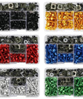 177 Piece Motorcycle Fairing Bolt Kit For YZFR6 YZFR1 YZFR3 YZFR7 With Windshield Screws Fasteners Nuts Clips Washers Replacement Black Premium Stainless Steel Construction For Long Lasting Strength Easy Install And Universal Fit For Bike Body, six-color hardware trays