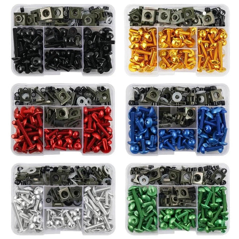 177 Piece Motorcycle Fairing Bolt Kit For YZFR6 YZFR1 YZFR3 YZFR7 With Windshield Screws Fasteners Nuts Clips Washers Replacement Black Premium Stainless Steel Construction For Long Lasting Strength Easy Install And Universal Fit For Bike Body, six-color hardware trays