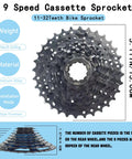9-Speed Bike Cassette 11-32T for mountain road folding and commuter bikes, high strength steel, nickel-plated finish
