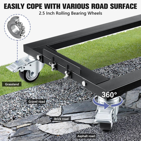 Beast Of A Heavy Duty Furniture Dolly With Reinforced Steel Frame 2200 Lbs Capacity on various terrains with brakes visible.