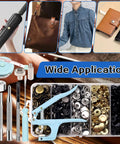 15mm Snap Fasteners Kit With 125 Sets In Five Colors Gold Silver Bronze Black And Gun Black Stainless Steel Leather Snaps For Clothes Jackets Bags And Bracelets Includes Snap Pliers For Easy Sewing And Durable Press Studs shown with application examples